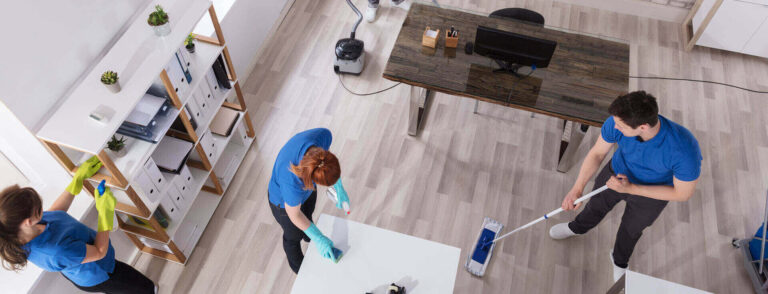 People of housekeeping services are cleaning the house.